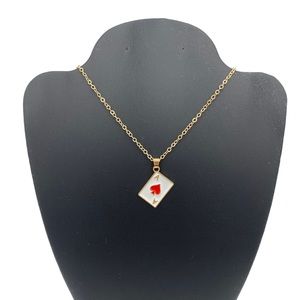 Las Vegas Casino Ace Of Spades Card Red White & Gold Necklace